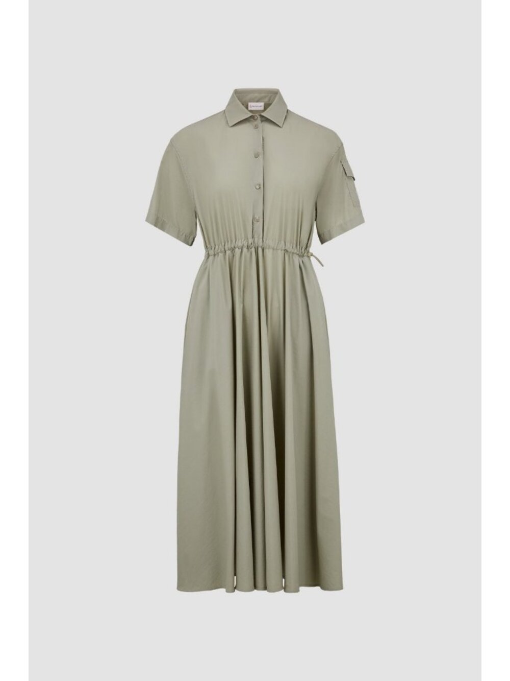 Moncler Women's Sage Green Poplin Midi Shirt Dress Short Sleeve Snap Front IT 40